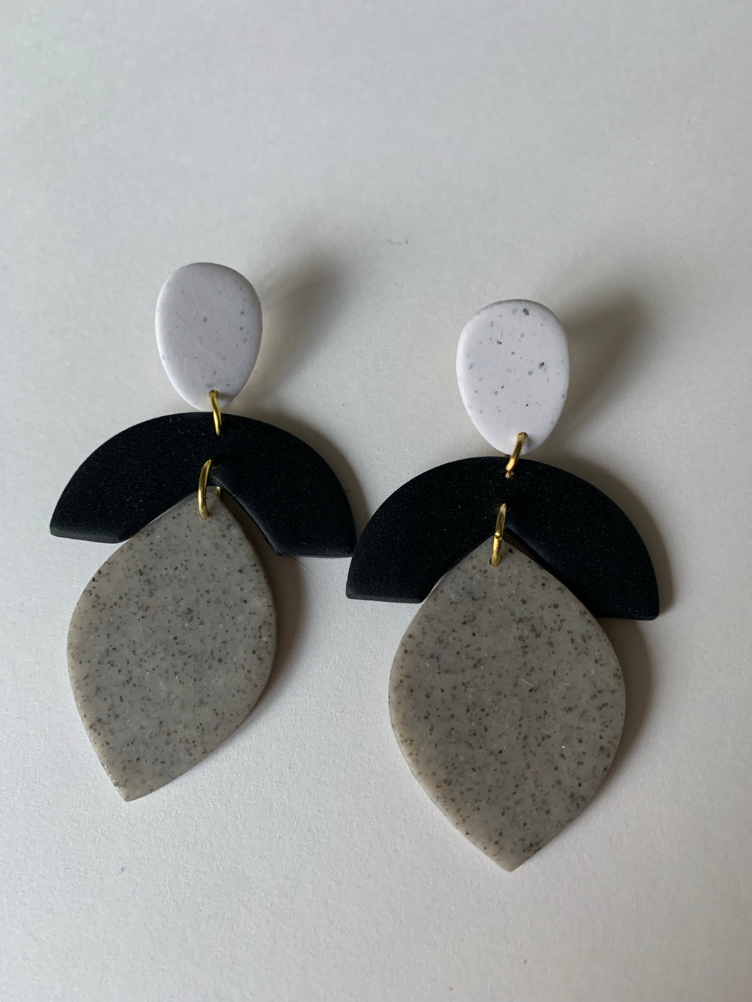 Granite + Black Oval Drop Earrings
